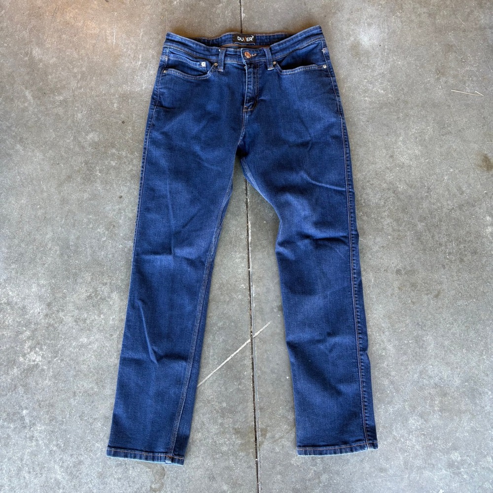 DU/ER L2X Relaxed Taper Jeans Men's 32x32 Blue Dark Wash Denim Stretch Comfort
